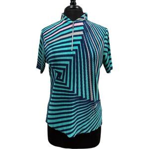 Jamie Sadock Women’s Golf Polo Top M – Geometric Striped Half Zip Short Sleeve